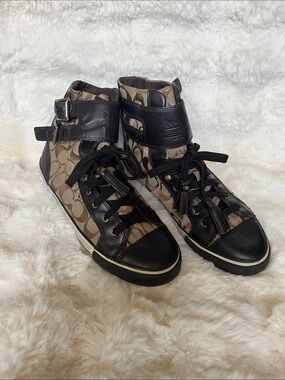 Vintage Coach Brown Signature High-Top Sneakers with Black Trim size 9.5